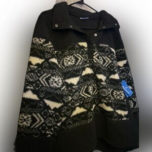 Columbia, NWT, Sherpa Fleece Pullover Big Timber Peak Pattern in Black/White